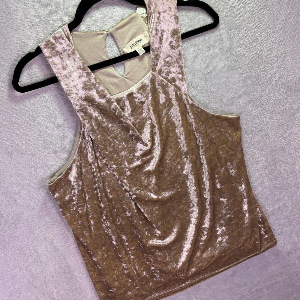 Anthropologie Top Large Womens Porridge Velvet Champagne Gold Sleeveless